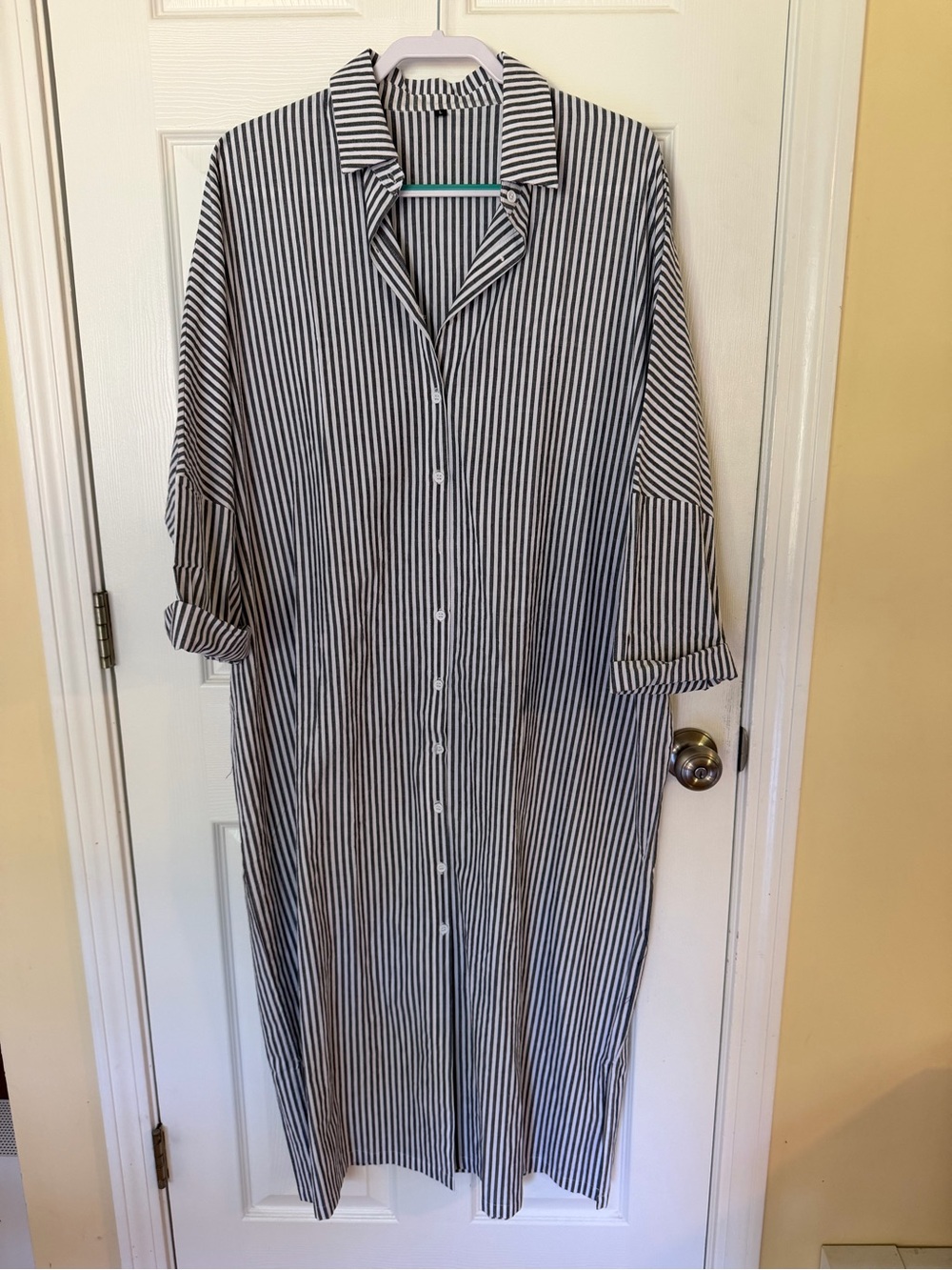 Amazon Black and White Striped Button-Down Shirt Dress